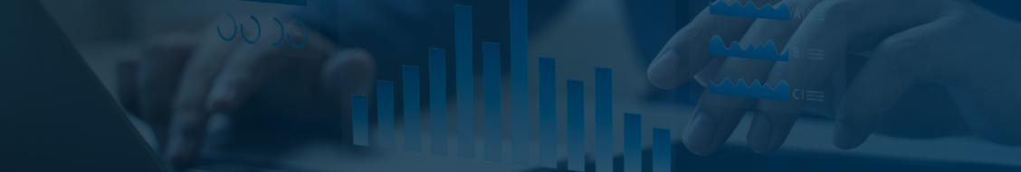 Hands using a laptop keyboard with translucent bar and line graphs superimposed, suggesting data analysis or digital analytics activities.