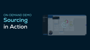 On-demand demo promotion for SupplyOn showcasing a sourcing platform interface with a play button overlay.