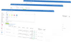 Screenshot of a logistics software interface showing tabs for order management, route scheduling, and detailed shipment data tables.