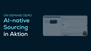 On-demand demo promotion for AI-Native Sourcing in Aktion by SupplyOn, featuring a blurred screenshot of a software interface with a play button overlay.