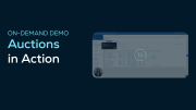 Screenshot of a SupplyOn platform demo titled Auctions in Action, featuring a play button overlay and a dashboard interface.
