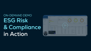 A promotional banner for an on-demand demo titled ESG Risk & Compliance in Action, featuring a screenshot of a dashboard and the SupplyOn logo.