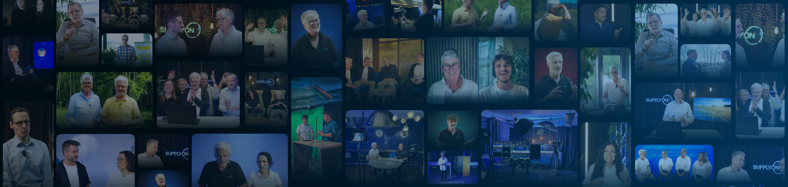 Collage of people in various settings, including presentations, interviews, outdoor scenes, and studio environments, with diverse lighting and backgrounds.