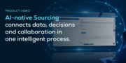 A computer screen displays an AI-native sourcing platform interface, with text describing its integration of data, decisions, and collaboration into one process.